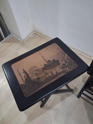 Bengi Ankara Mobilya Zigon Çanta Resimli 90581 Dikdörtgen Model Kayın Parlak Siyah Natüre El Yapım