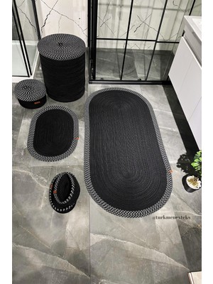 UltraMint Doğal Jüt Hasır Banyo Takımı, Çamaşır Sepeti ve Paspas Seti