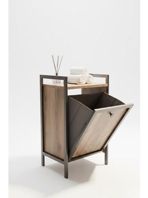 UltraMint Ahşap ve Metal Banyo Düzenleyici, Şık Çamaşır ve Kirli Sepeti, Raf Seti