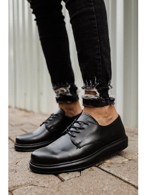 Zapatos CH003 Pelle Classica Erkek Günlük Bağcıklı Cilt Klasik Ayakkabı Cst - Siyah