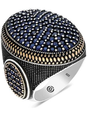 Bazarhane Gümüş Lacivert Zirkon Taşlı Oval Erkek Yüzük