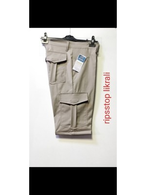 Beyzdenim Taş Rengi Likralı Su Itiçi Kapri Şort Kargo Battal Büyük Beden