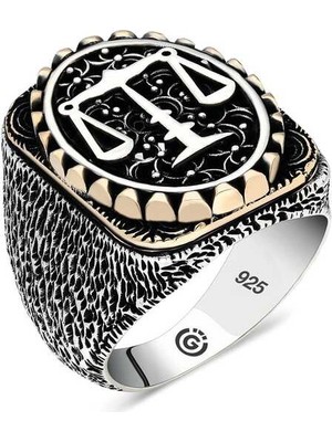 Bazarhane Gümüş Adalet Terazisi Oval Erkek Yüzük