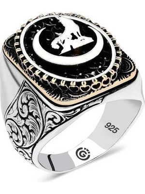 Bazarhane Gümüş Hilal Bozkurt Oval Erkek Yüzük