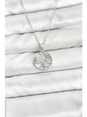 Clariss Ashwork 316L Çelik Zincir Gümüş Renk Şans Kolyesi Model Zirkon Taşlı Kadın Kolye 587455