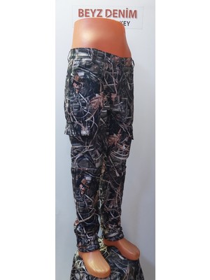 Beyzdenim Yazlık Orman Desen Kamuflaj Süper Mikro En . Boy Likra Su Itiçi Ince Büyük Beden Kargo Pantolon