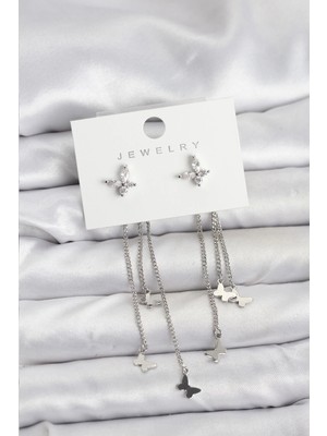 Clariss Ashwork Kelebek Model Gümüş Renk Pirinç Sallantılı Kadın Küpe 587455