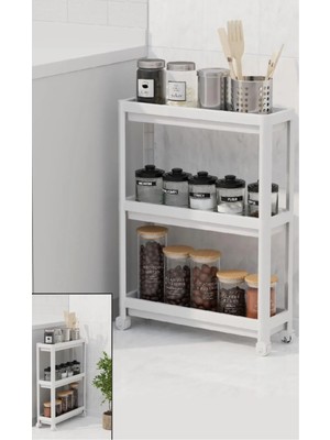 UltraMint 3 Katlı Beyaz Tekerlekli Çok Amaçlı Dar Alanlar Rafı ve Düzenleyici