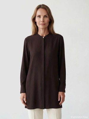 LC Waikiki Kahverengi Hakim Yaka Dokulu Kadın Gömlek Tunik  (S6)