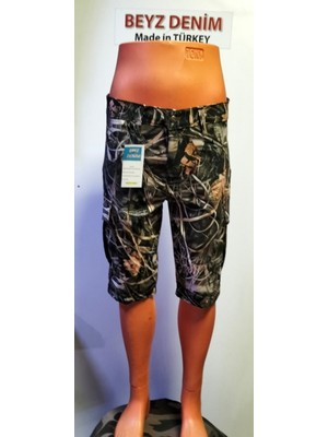 Beyzdenim Orman Desen Dokumlü Su Itiçi Terletmeyen Özel Kapri Şort Diz Altı