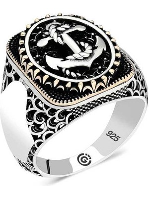 Bazarhane Gümüş Deniz Çapası Oval Erkek Yüzük