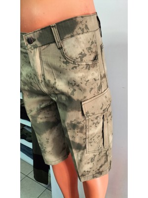 Beyzdenim Kamuflaj Desen Diz Altı Büyük Beden Şort Kapri Pantolon