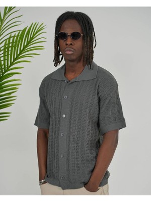 Elku Moda Italyan Yaka Oversize Gömlek Nefes Alabilen Fileli Kumaş Oversize Kalıp Salaş Gömlek