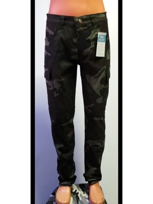 Beyzdenim Haki Kamuflaj Likralı Kargo Pantolon Battal Büyük Beden Taktikal .bay