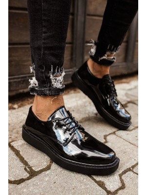 Zapatos CH001 Classic Lace Erkek Günlük Bağcıklı Rugan Klasik Ayakkabı Cst - Siyah