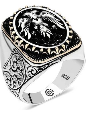 Bazarhane Gümüş Çift Başlı Kartal Oval Erkek Yüzük