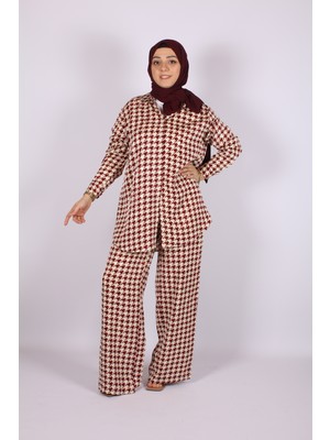 Tuğba Sarı Premium Kaz Ayağı Desenli Şık Viscon Kadın Takım