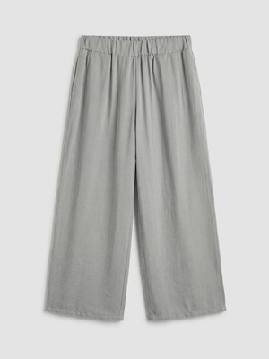 LC Waikiki Gri Beli Lastikli Dokulu Saten Kadın Pantolon  (S6)