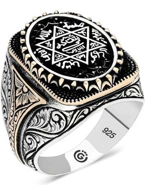 Bazarhane Gümüş Süleyman Mührü Oval Erkek Yüzük