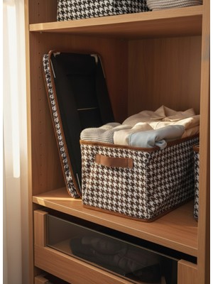 Ser&Yat Raf Düzenleyici 25 cm - Acı Kahve Kazayağı Desenli | 1 Adet | Çelik Destekli, Katlanabilir Kıyafet Organizeri