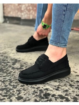 Zapatos WG503 Erkek Günlük Bağcıklı Keten Klasik Ayakkabı Kst - Siyah