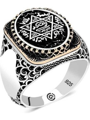 Bazarhane Gümüş Süleyman Mührü Oval Erkek Yüzük
