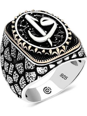 Bazarhane Gümüş Elif Vav Oval Erkek Yüzük