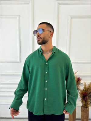 Elku Moda Müslin Kumaş Oversize Kesim Dik Yaka Salaş Pamuklu Gömlek Düğme Kapamalı Bol Kesim Gömlek