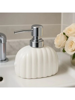 UltraMint Şık Seramik Kabuk Formlu Sıvı Sabunluk, Krom Başlıklı Banyo Dispenseri