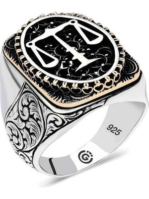 Bazarhane Gümüş Adalet Terazisi Oval Erkek Yüzük