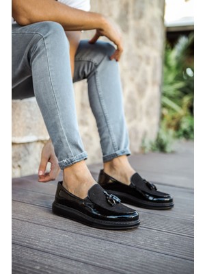 Zapatos CH002 Loafer Verniciata Erkek Günlük Bağcıksız Corcik Rugan Süet Klasik Ayakkabı Rsst - Siyah
