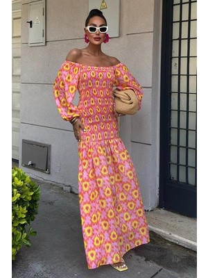 Etiler Collection Madonna Yaka Gipe Detaylı Desenli Elbise 2746