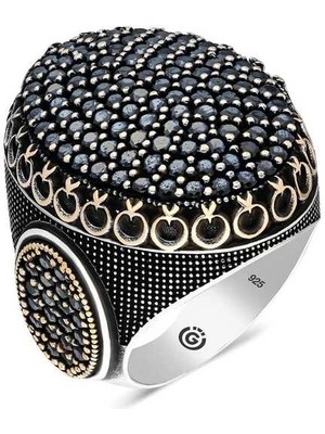 Bazarhane Gümüş Siyah Zirkon Taşlı Oval Erkek Yüzük