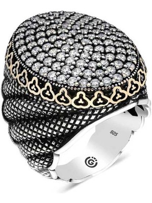 Bazarhane Gümüş Beyaz Zirkon Taşlı Oval Erkek Yüzük