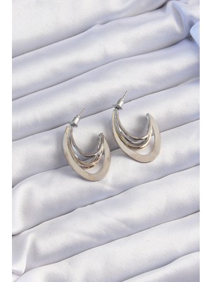 Clariss Ashwork Pirinç Gold Gümüş Renkli Düz Plaka Halka Küpe 587455