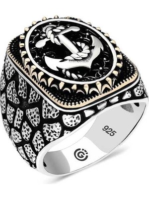 Bazarhane Gümüş Deniz Çapası Oval Erkek Yüzük