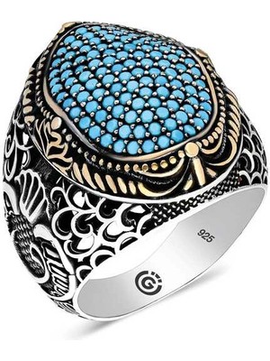 Bazarhane Gümüş Turkuaz Zirkon Taşlı Oval Erkek Yüzük