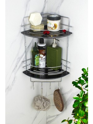 UltraMint Krom Kristal Raflı Ikili Tel Köşe Şampuanlık ve Banyo Rafı