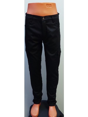 Beyzdenim Siyah Kargo Pantolon Termal (Polarlı) Likralı Regular Kesim Yüksek Bel 6 Cep