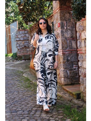 Tuğba Sarı Modal Kumaş Desenli Siyah Takım