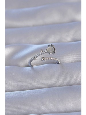 Clariss Ashwork Pirinç Gümüş Renk Zirkon Taşlı Incili Satürn Model Ayarlanabilir Yüzük 587455