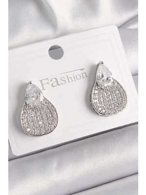 Clariss Ashwork Pirinç Gümüş Renk Zirkon Taşlı Damla Model Kadın Küpe 587455