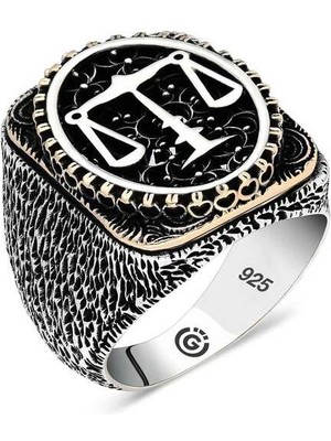 Bazarhane Gümüş Adalet Terazisi Oval Erkek Yüzük