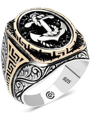 Bazarhane Gümüş Deniz Çapası Oval Erkek Yüzük