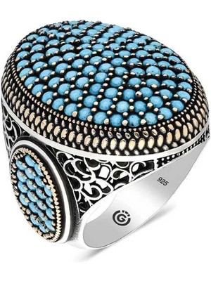 Bazarhane Gümüş Turkuaz Zirkon Taşlı Oval Erkek Yüzük
