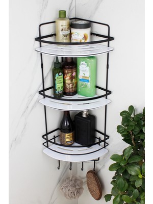 UltraMint Paslanmaz Kristal Siyah Üçlü Şampuanlik, Duş Düzenleyici Raf