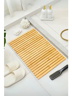 UltraMint Uzun Ömürlü Kaymaz Tabanlı Bambu Banyo Paspası 40X61 cm
