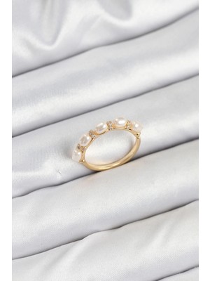 Clariss Ashwork Pirinç Gold Renk Sıralı Incili Kadın Yüzük 587455