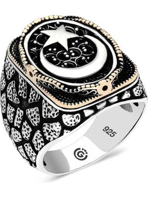 Bazarhane Gümüş Ay Yıldız Oval Erkek Yüzük