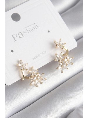 Clariss Ashwork Pirinç Gold Renk Zirkon Taşlı Çiçek Tasarım Kadın Küpe 587455